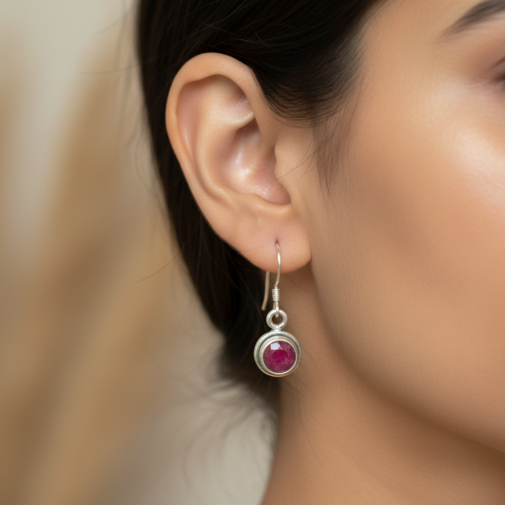 Silver Simulated Ruby Earrings