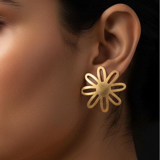 Phool - Big Flower Brass Ear Studs