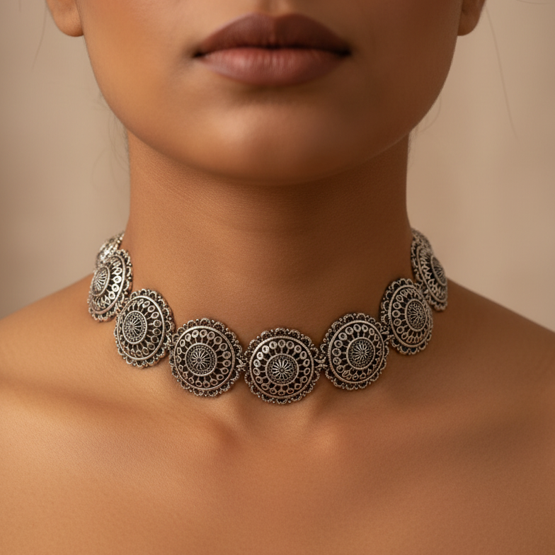 Vintage Floral Choker Set : Silver