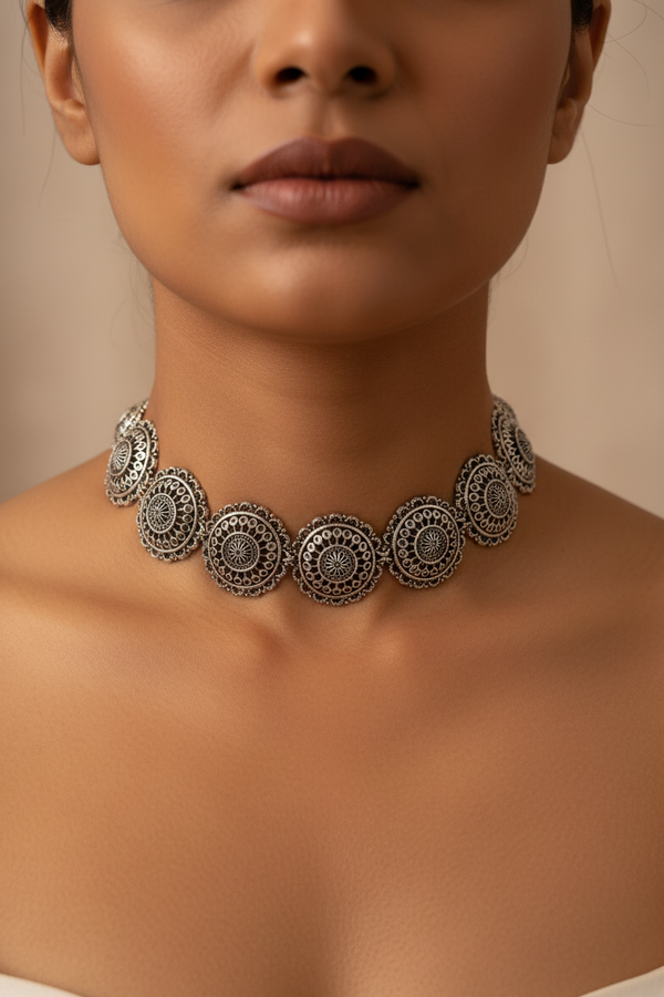 Vintage Floral Choker Set : Silver