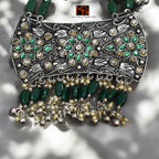 Green Boho Bead & Metal Necklace Set