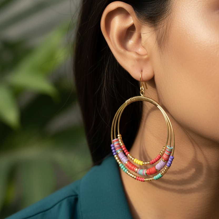 Brass Hoop Earrings : Triple Candy