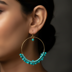 Brass Hoop Earrings : Turquoise