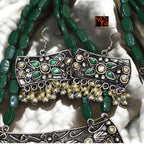 Green Boho Bead & Metal Necklace Set