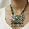 Green Boho Bead & Metal Necklace Set