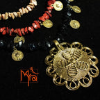 Shades of Pink Uncut Stone Necklace with Dokra Locket : Flower