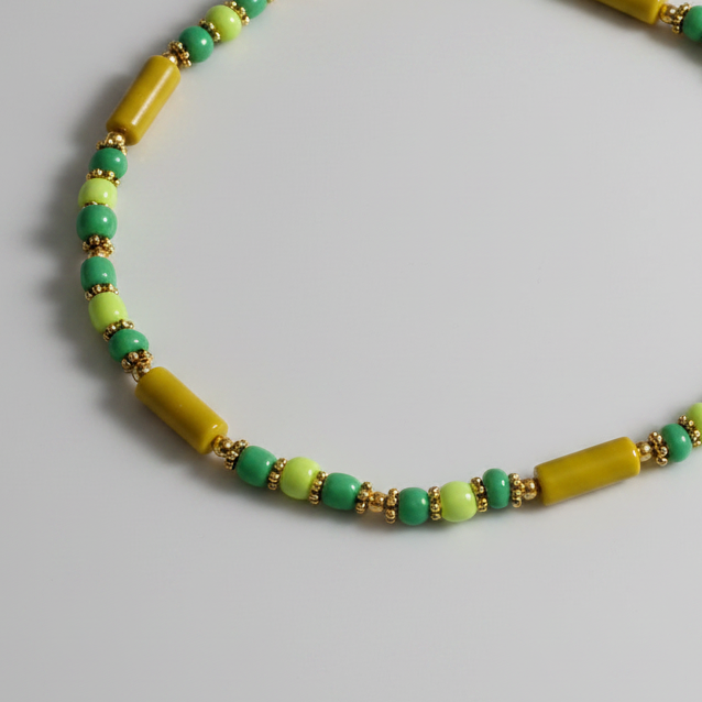 Pipe and Round Beaded Anklet : Shades of Green
