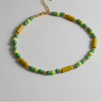 Pipe and Round Beaded Anklet : Shades of Green