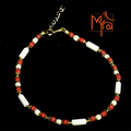 Pipe and Round Beaded Anklet : White, Brown