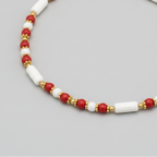Pipe and Round Beaded Anklet : White, Brown