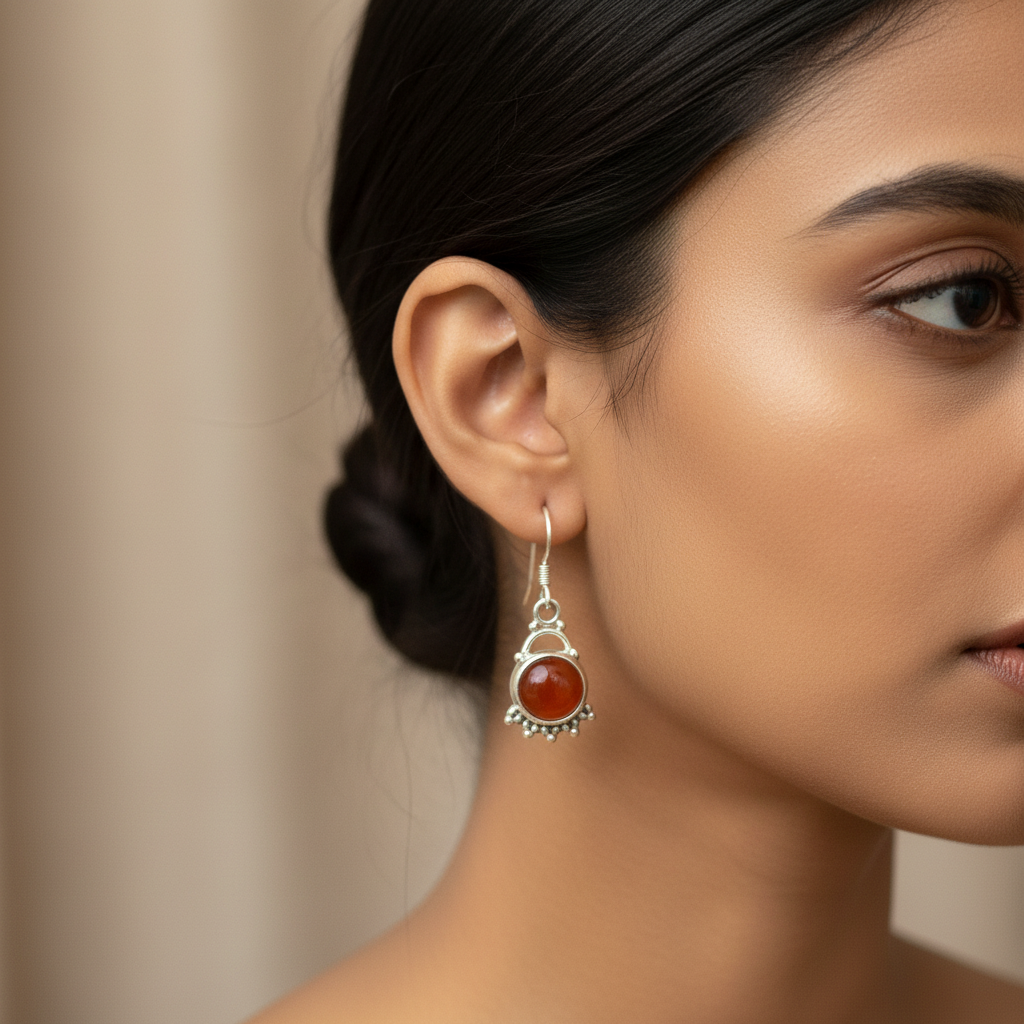 Silver Carnelian Drop Earrings