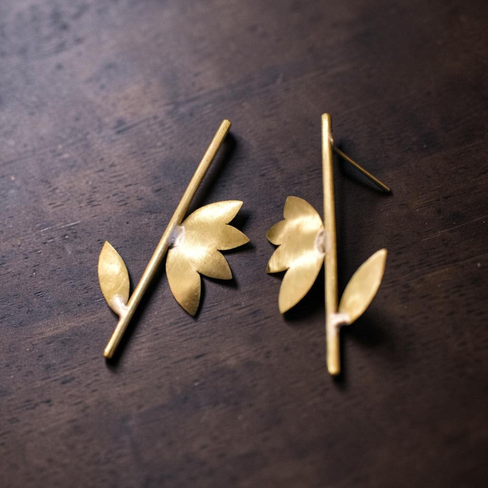 Pallavi - Stick and Leaves Brass Ear Studs