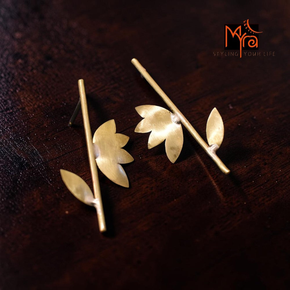 Pallavi - Stick and Leaves Brass Ear Studs