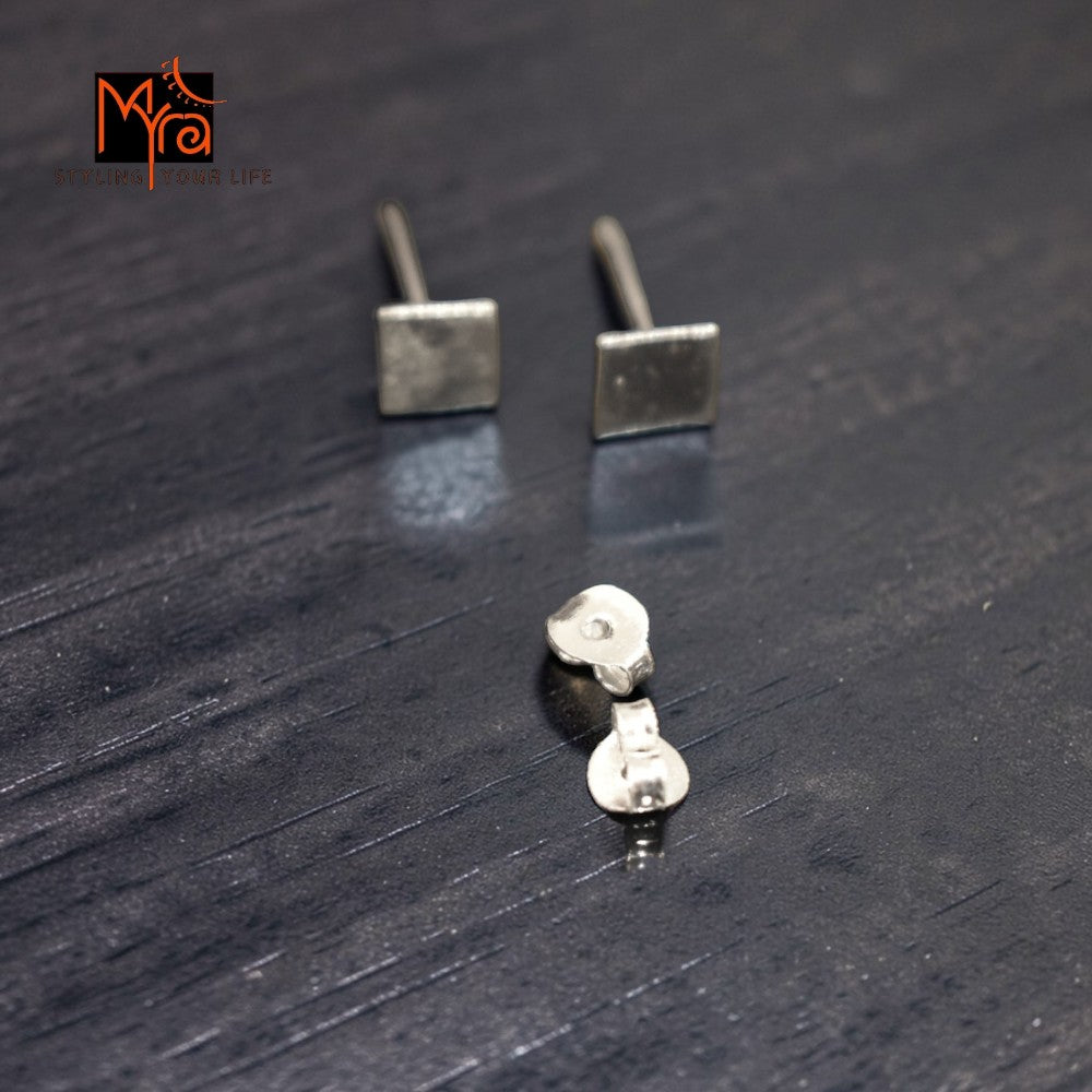 Silver Square Stud Earrings