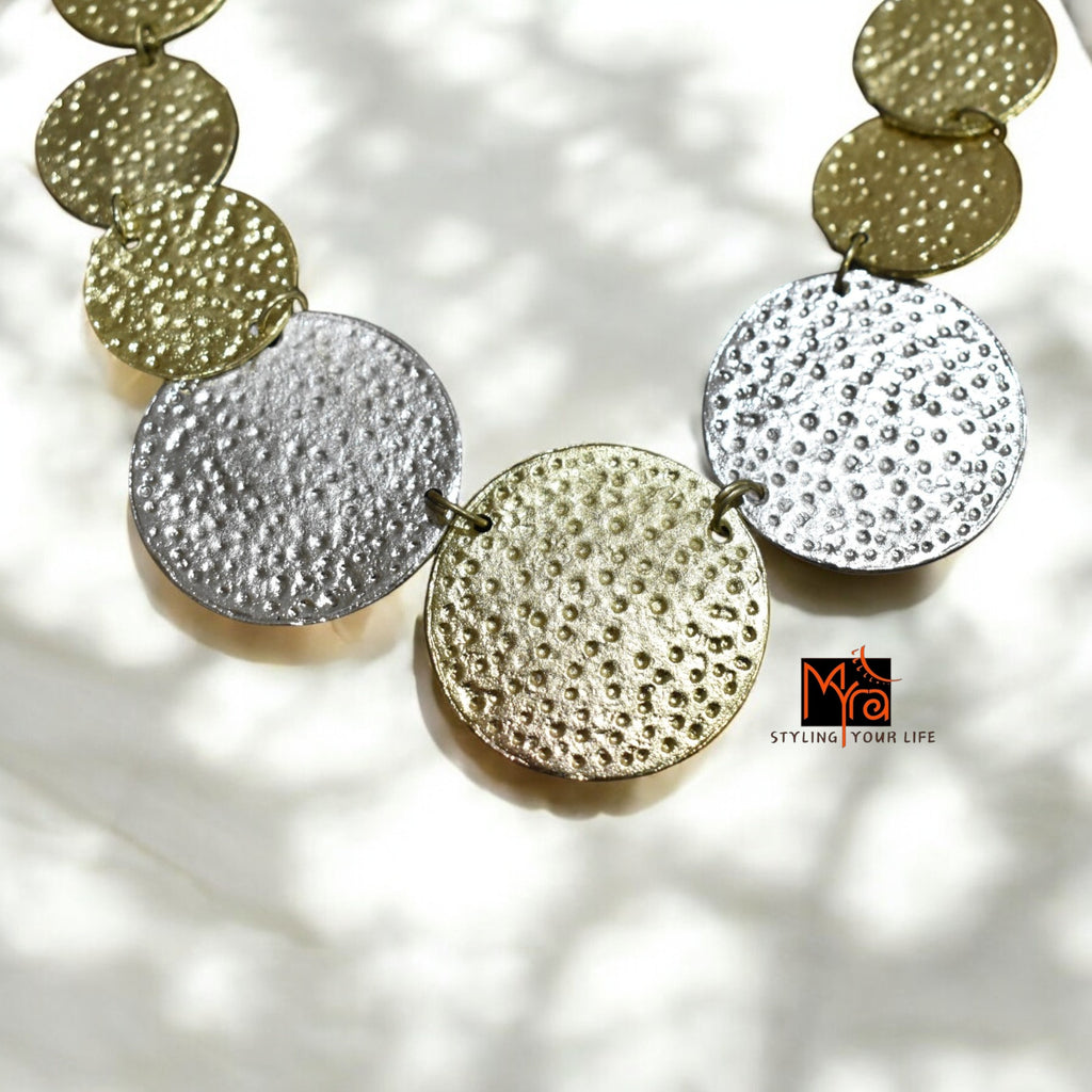Triple Metal Coin-Patterned Necklace & Earrings