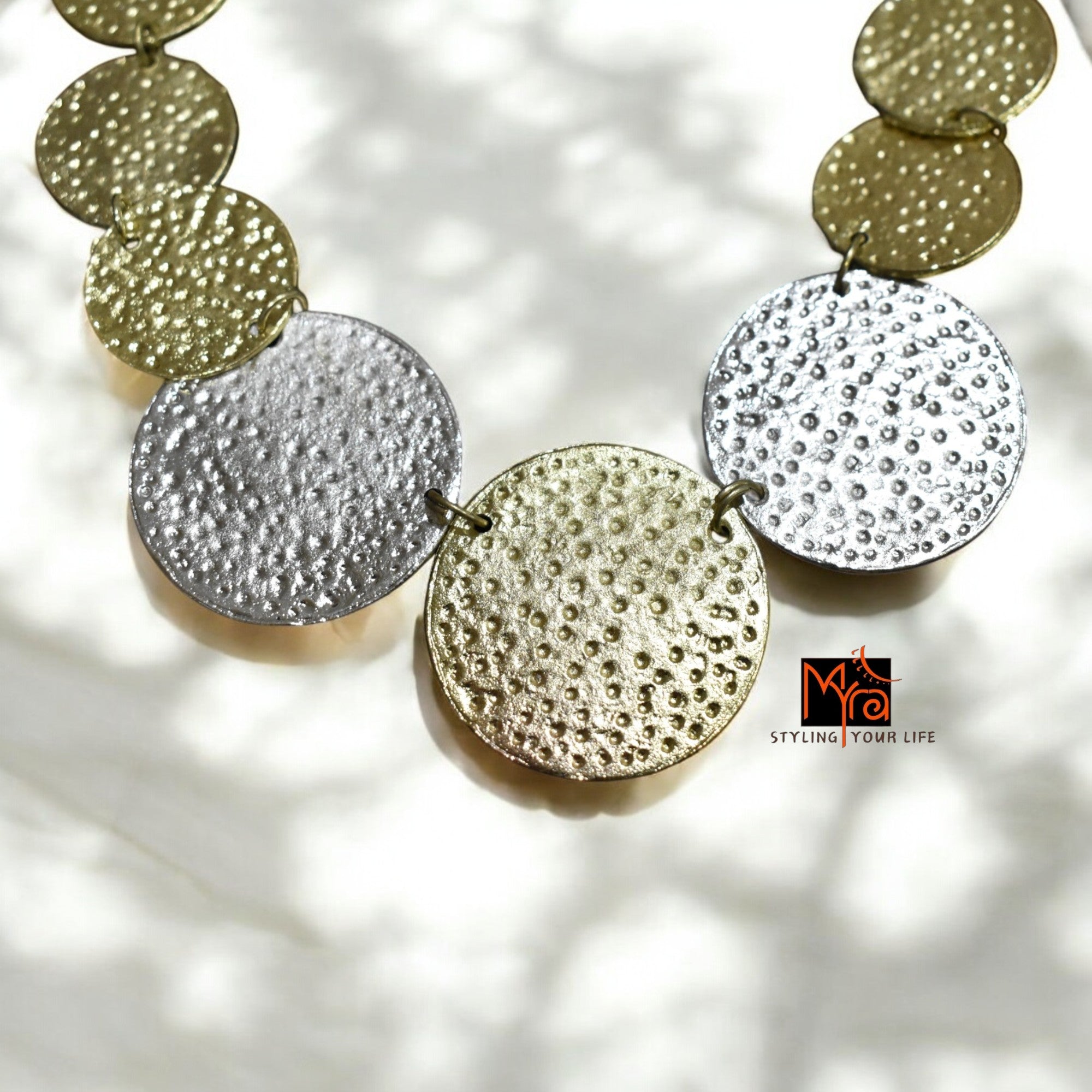 Triple Metal Coin-Patterned Necklace & Earrings