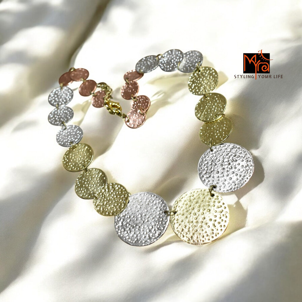 Triple Metal Coin-Patterned Necklace & Earrings