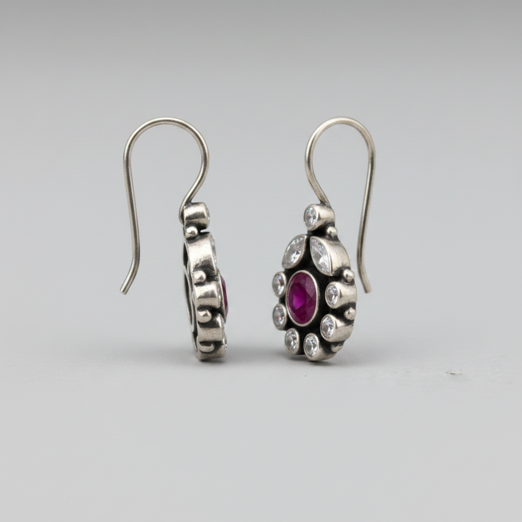 Lal Sada | Ruby And White Stone Earrings