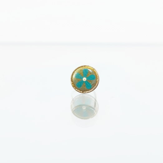 Handpainted Olive Green Grey Teal Flower Nosepin - 925 Sterling Silver Nosepin