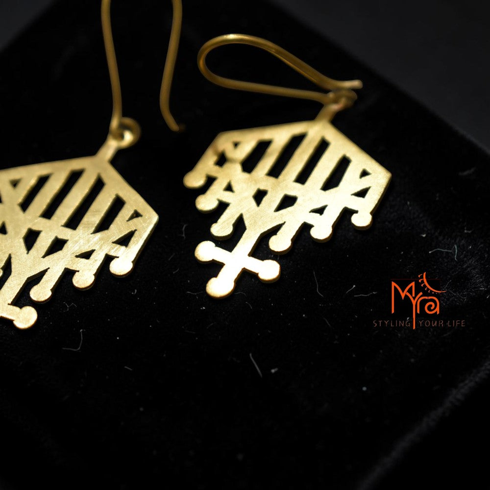 Rekha - Temple Motif Line Brass Earrings
