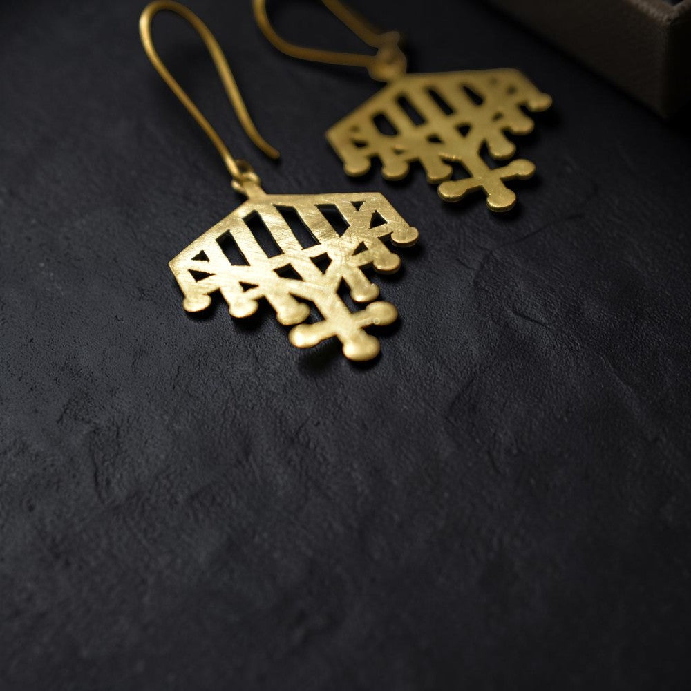 Rekha - Temple Motif Line Brass Earrings