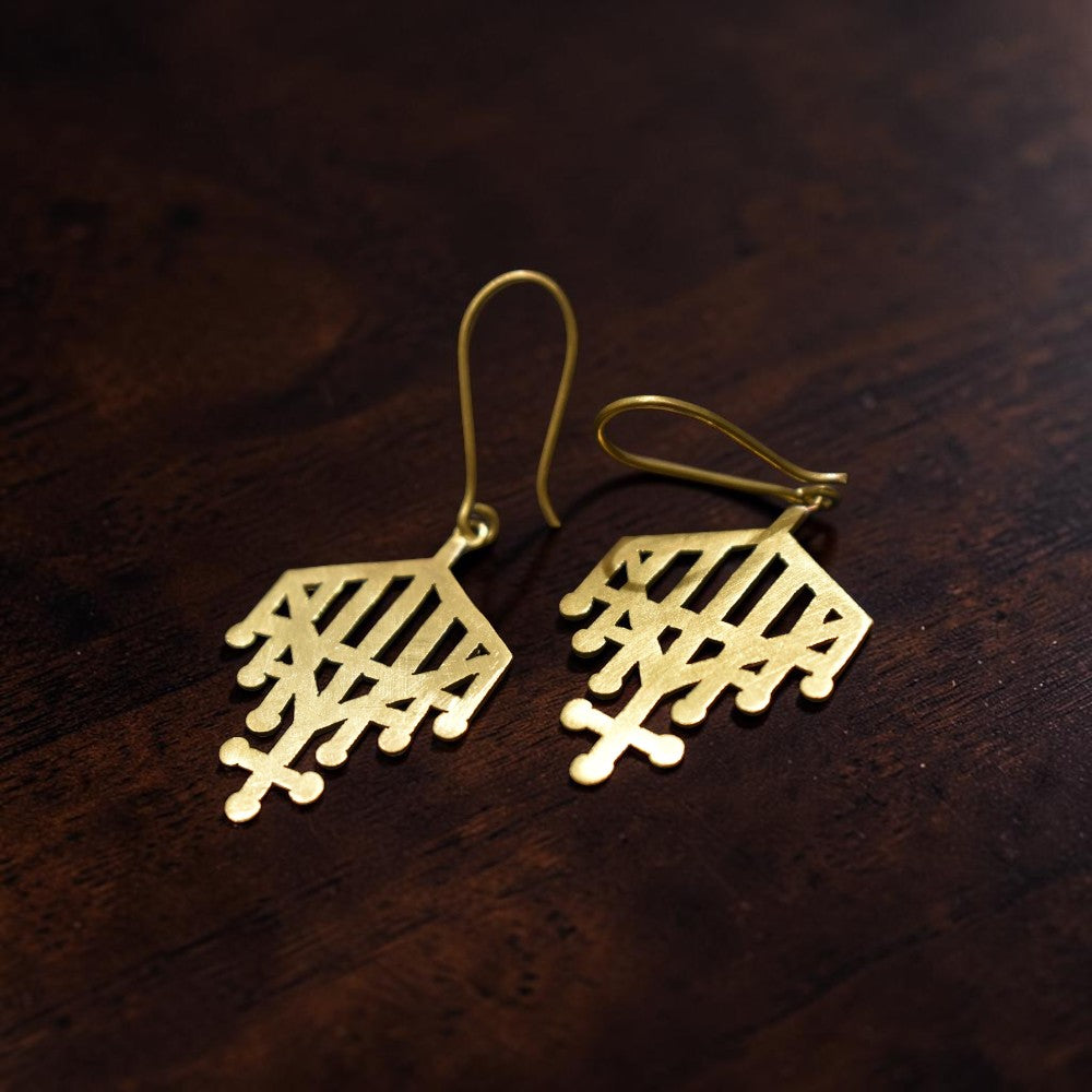 Rekha - Temple Motif Line Brass Earrings