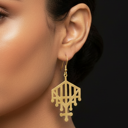Rekha - Temple Motif Line Brass Earrings
