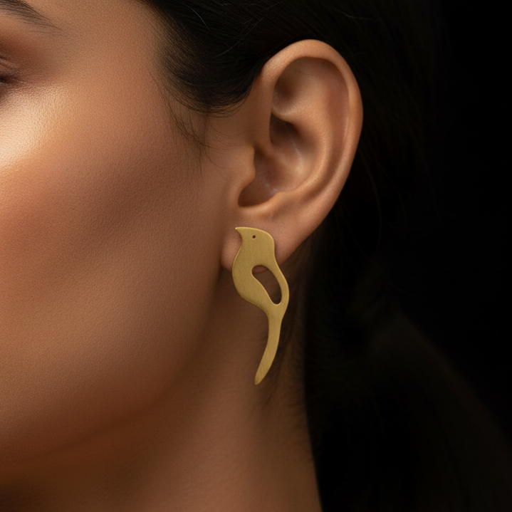 Pakhi - Bird Motif Brass Ear Studs