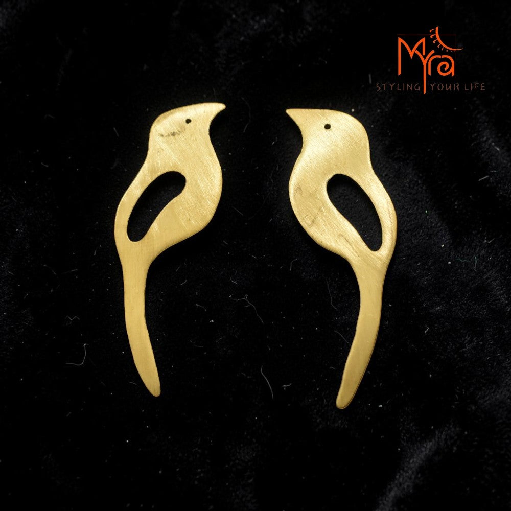 Pakhi - Bird Motif Brass Ear Studs