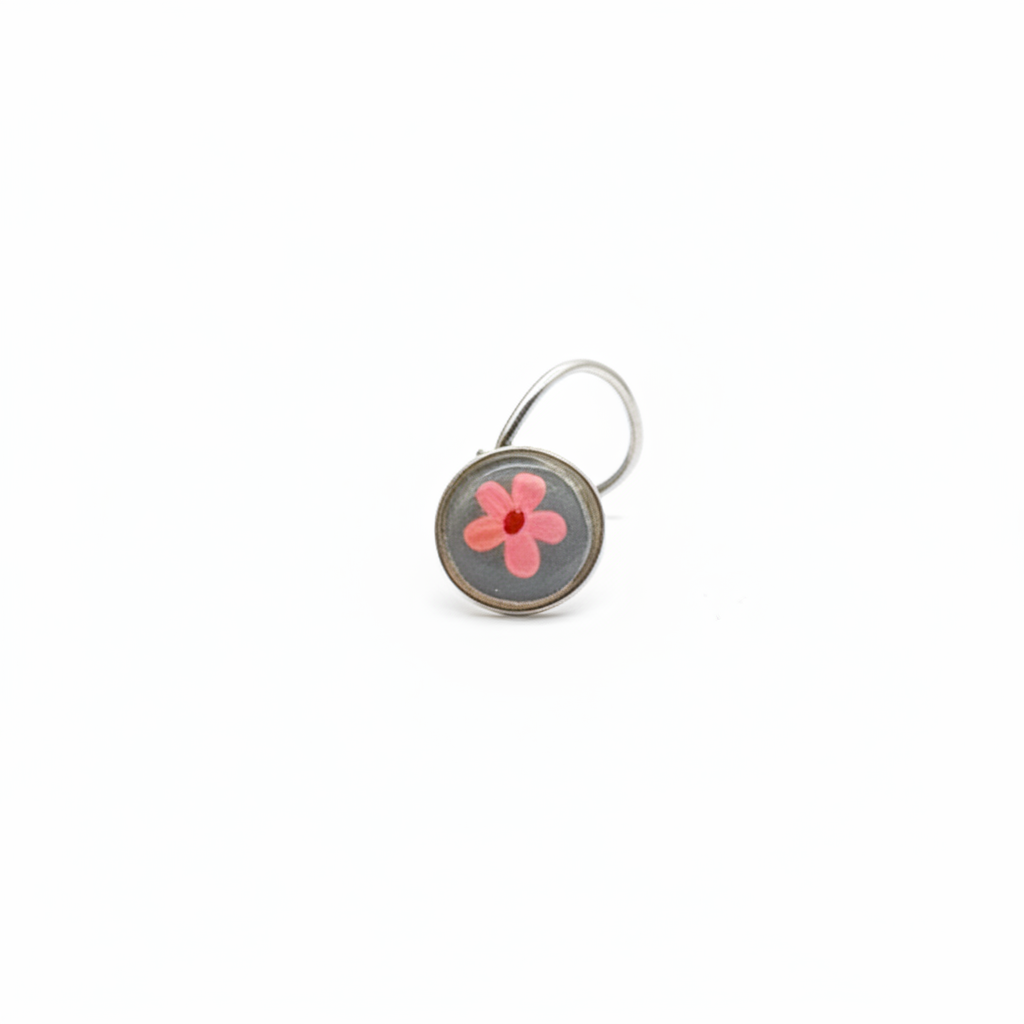 Handpainted Pink Flower on Grey - 925 Sterling Silver Nosepin