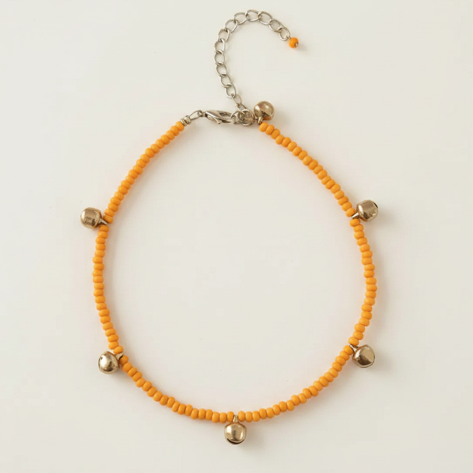 Yellow & Silver Bell Anklet
