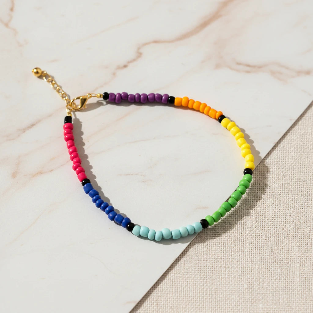 Rainbow Glass Beaded Anklet