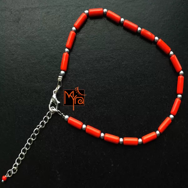 Tomato Red Pipe Beaded Anklet