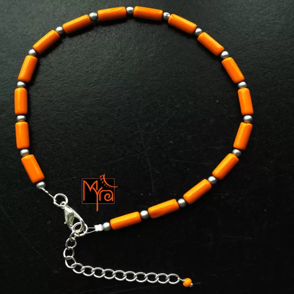 Orange Pipe Beaded Anklet