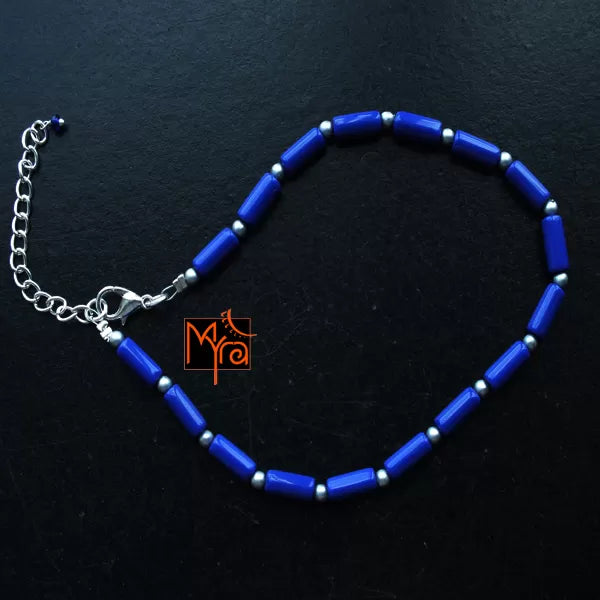 Navy Blue Pipe Beaded Anklet