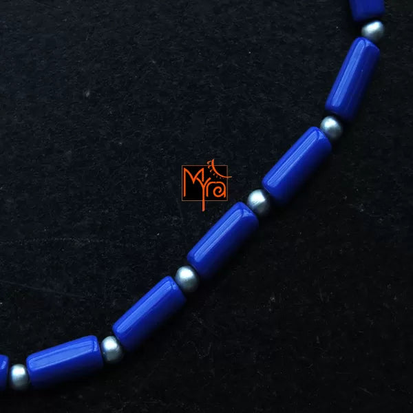 Navy Blue Pipe Beaded Anklet