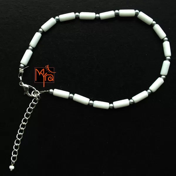White Pipe Beaded Anklet