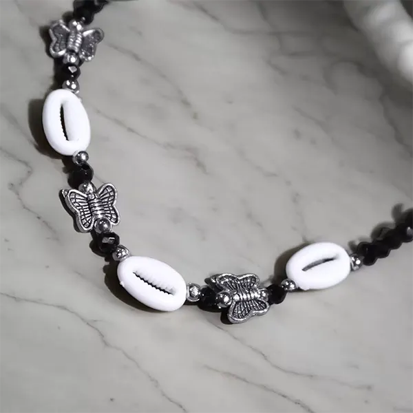 Black Cowrie Shell Crystal Anklet