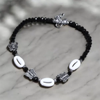 Black Cowrie Shell Crystal Anklet
