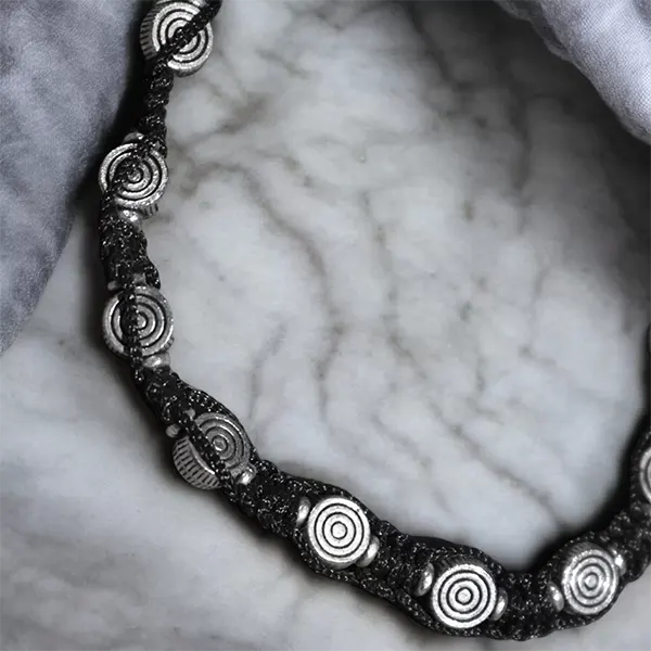 Black Thread Charm Anklet : Concentric Circle