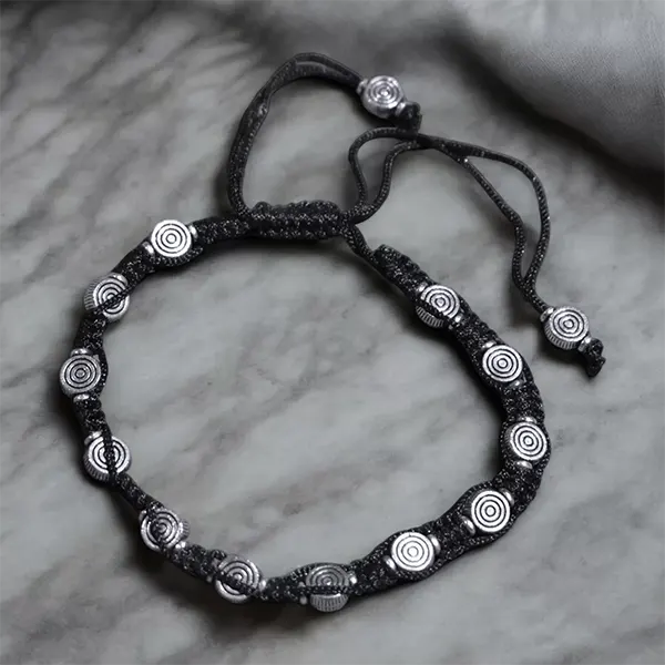 Black Thread Charm Anklet : Concentric Circle