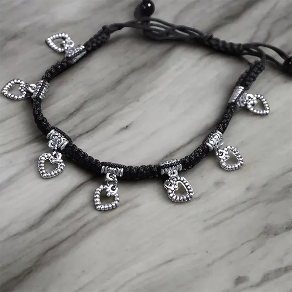 Black Thread Charm Anklet : Heart