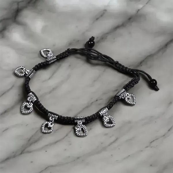 Black Thread Charm Anklet : Heart