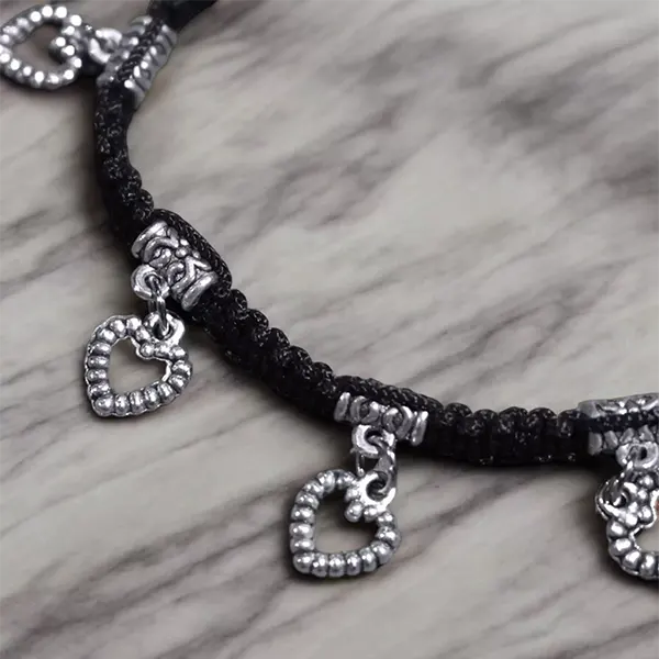 Black Thread Charm Anklet : Heart