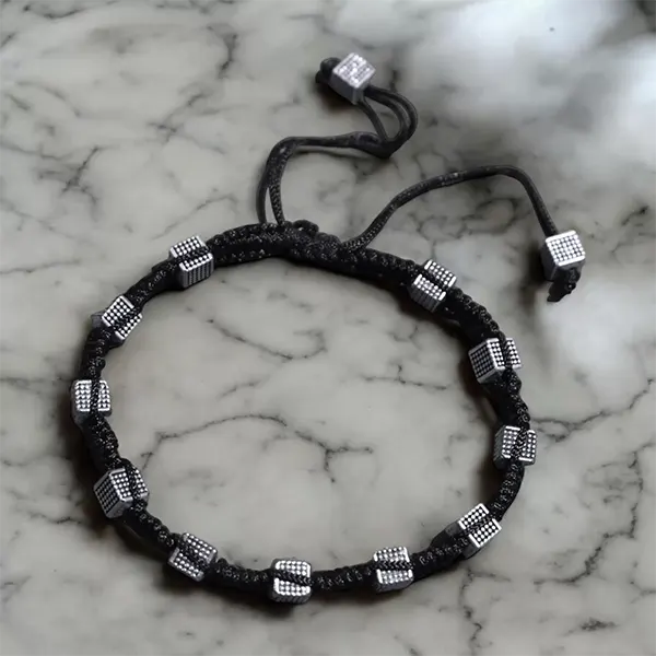 Black Thread Charm Anklet : Cube