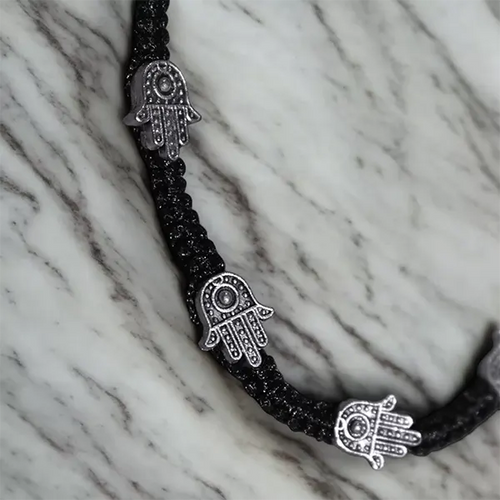 Black Thread Charm Anklet : Hamsa Hand
