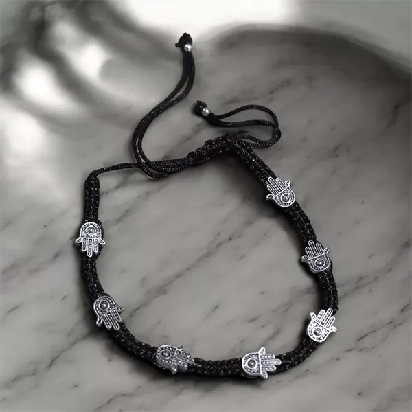 Black Thread Charm Anklet : Hamsa Hand