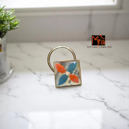 Basanti Square Hand-Painted Silver Nosepin 92.5 sterling silver MYRA