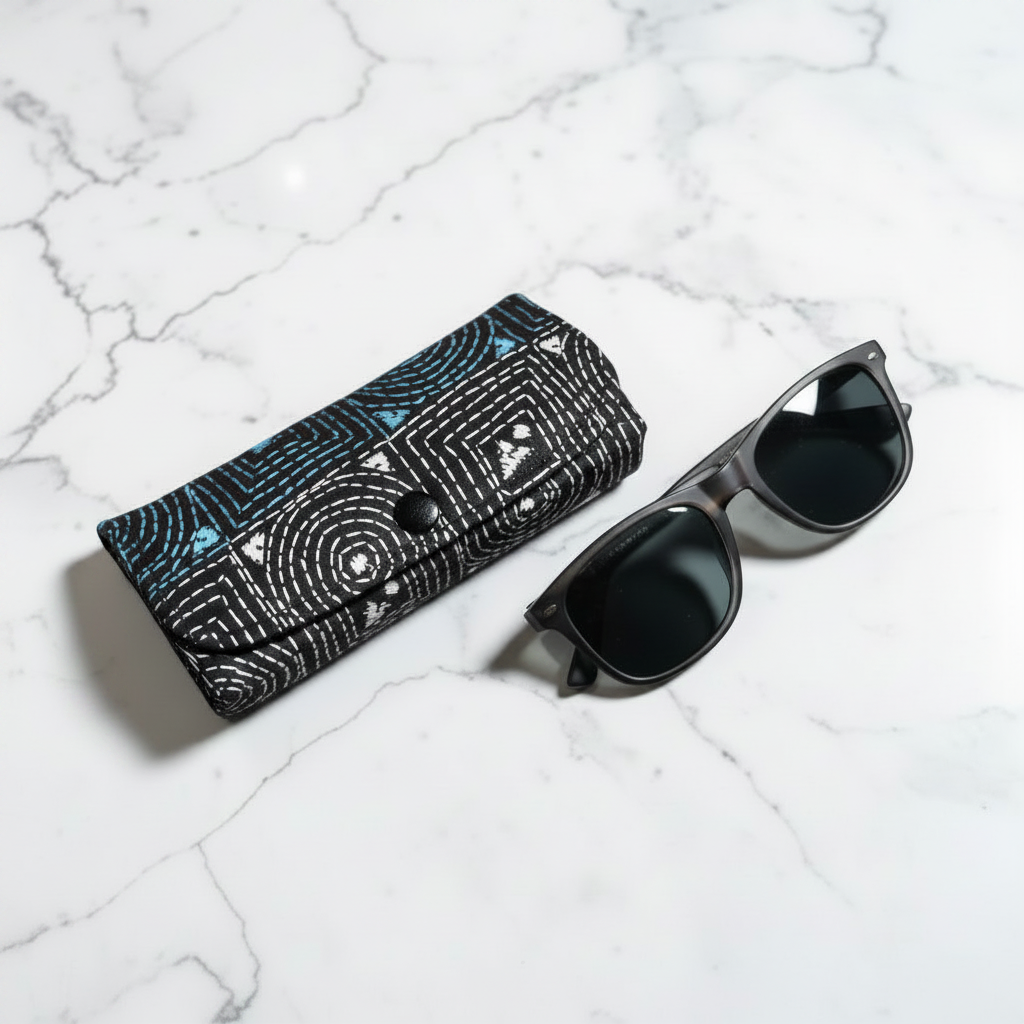 Black Kantha Spectacle Case - Handcrafted Bengali Eyewear Holder