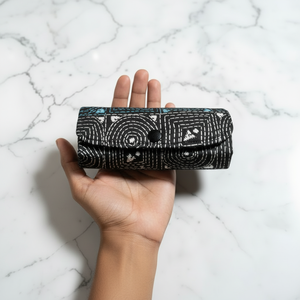 Black Kantha Spectacle Case - Handcrafted Bengali Eyewear Holder